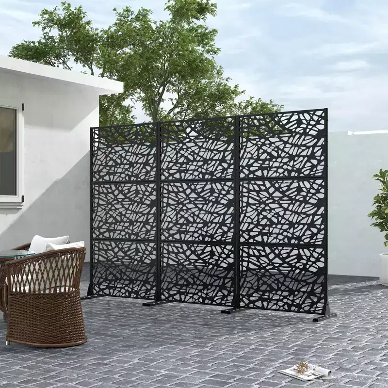 MAYEERTY 72x47 White Outdoor Natural Privacy Panel Screen, 3 Piece Set Natural Folding Divider for Backyard and Garden
