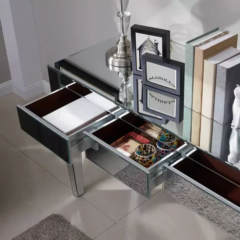 MDF Mirrored Desk with LED Lights and 2 Drawers, 29.5