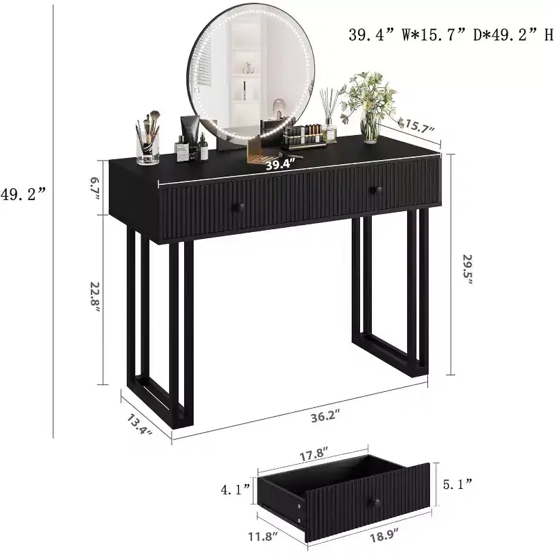 Vanity Desk with Mirror and Lights, Small Makeup Vanity with 2/5 Drawers for Bedroom, Modern Makeup Vanity Organizer with 3 Color Lights