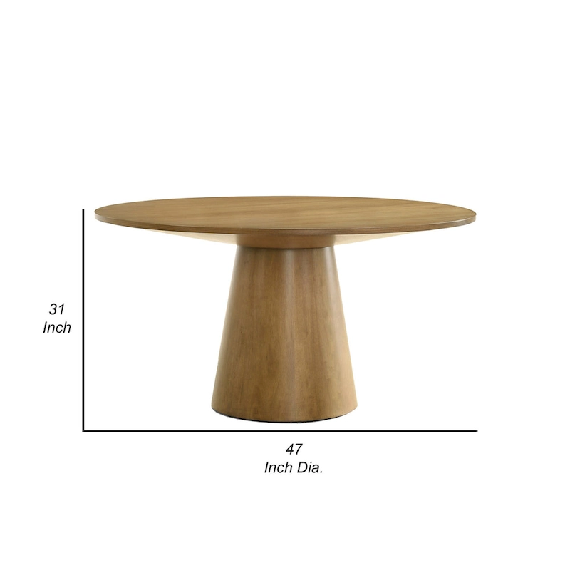 Yuvi 47 Inch Dining Table, Round Tabletop, Pedestal Base, Brown Finish