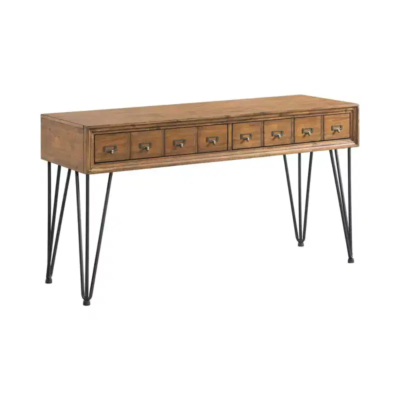 Tanner Sofa Table Light Walnut: Storage, Hairpin Legs, Apothecary Drawers