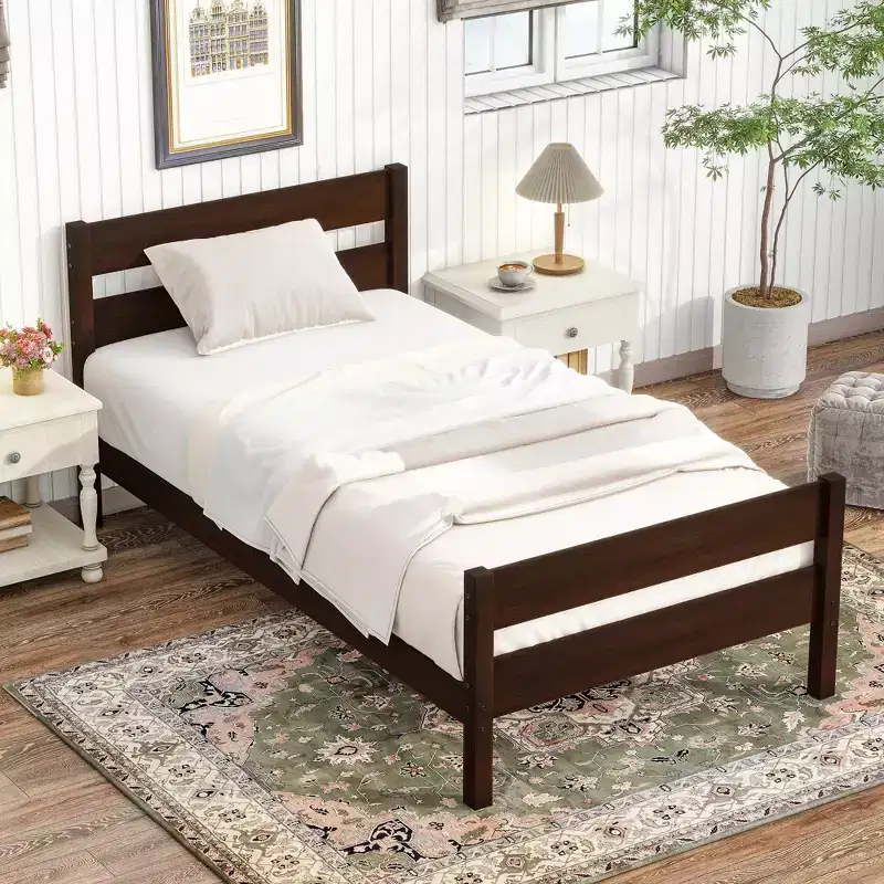 Whisen Twin Size Storage Bed with Headboard - Solid Rubber Wood Frame, Space-Saving Design & Underbed Storage