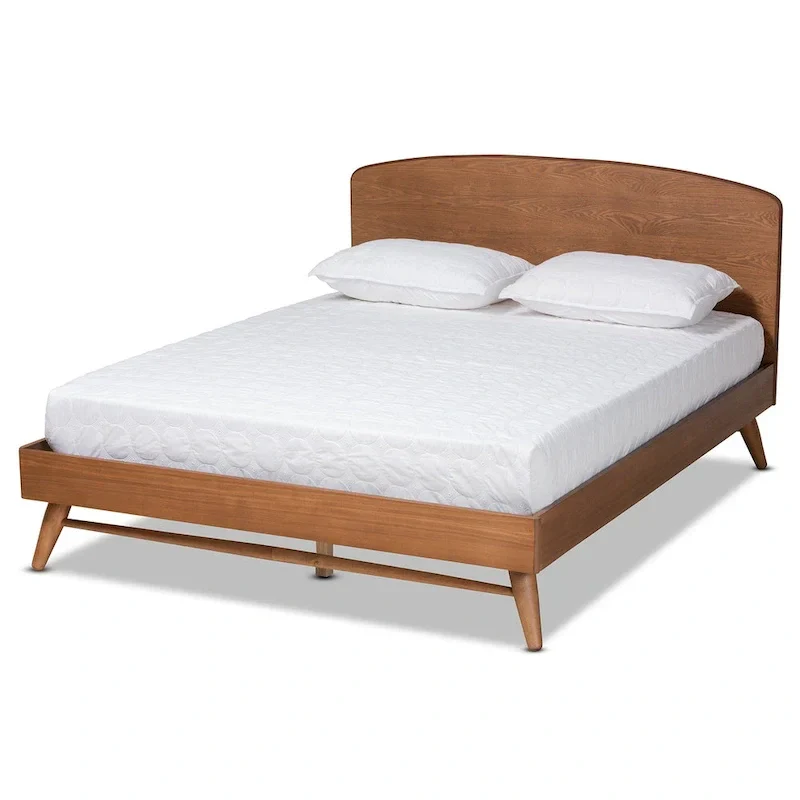 Mid-Century Modern Transitional Walnut Finished Platform Bed
