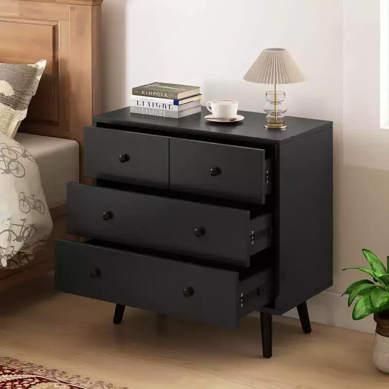 Costway 4 Drawer Dresser for Bedroom Wide Chest of Drawers with Metal Guide Rails Teak & Black/Walnut/Natural