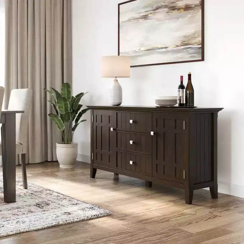 Sideboard Buffet with Wine Storage and Adjustable Shelves, Natural Pine