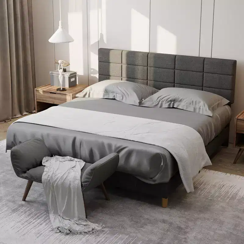 Modern Platform Bed Frame, Linen Upholstered Bed Frame with Adjustable Height Headboard and Strong Wooden Slats, No Box Spring Needed