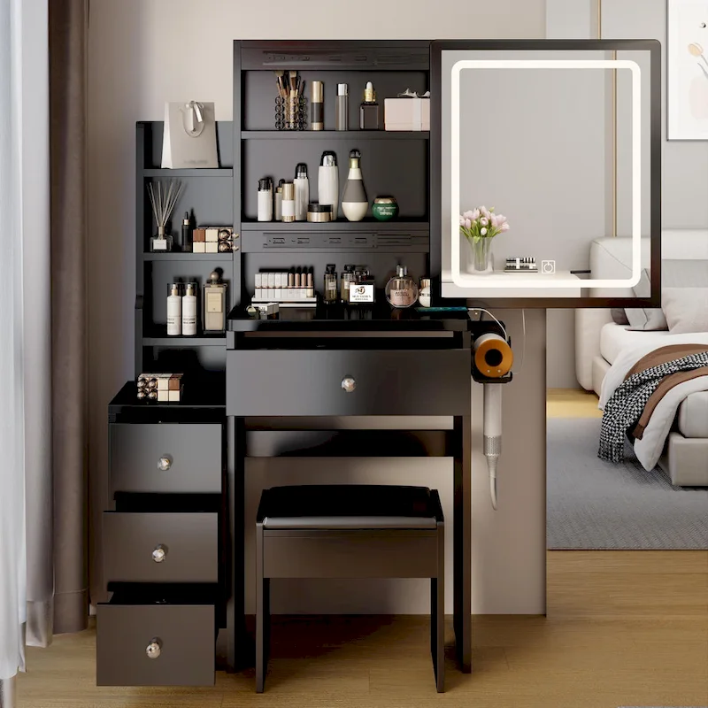 29.2 Small Size Left Bedside Cabinet Vanity Table + Cushioned Stool