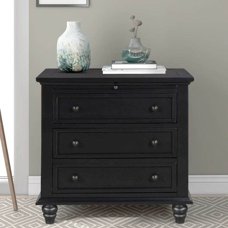 Solid Pine Wood End Table with Pull-out Tray and 3 Drawer, Easy Assembly