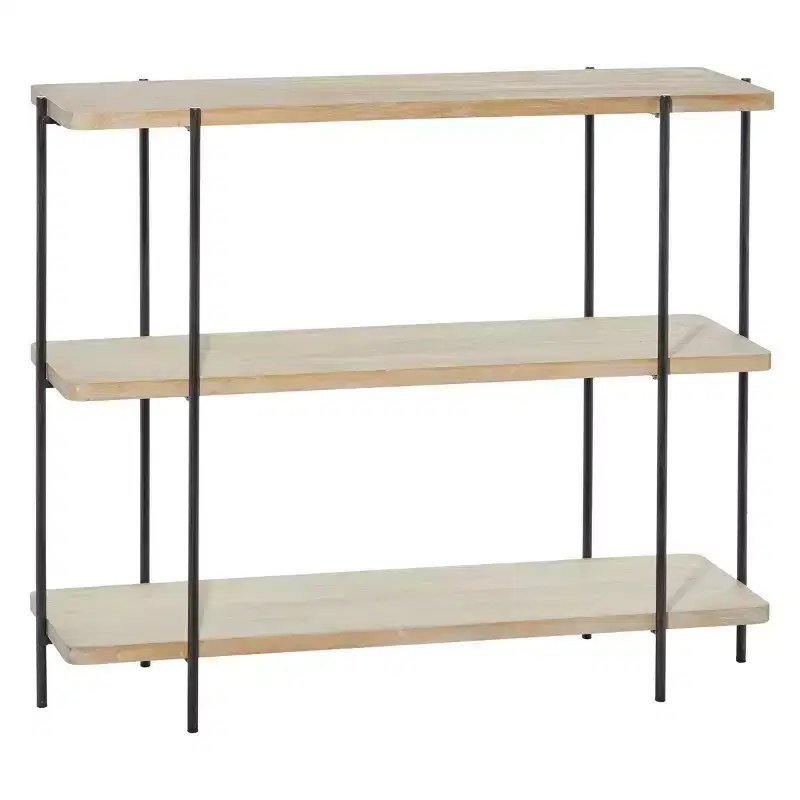 Contemporary Metal Console Table - Olivia & May: Fixed Shelf, Wood Top, No Assembly Required