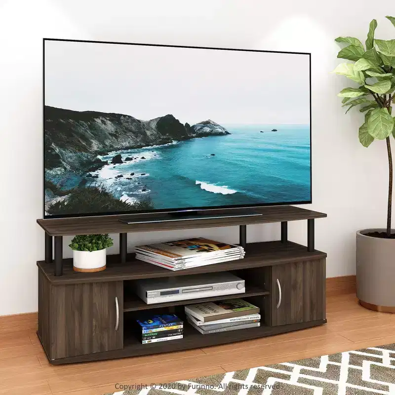 Furinno Modern TV Stand Media Entertainment Center for TV's up To 55 w/2-Door Storage Cabinet,Columbia Walnut/Black