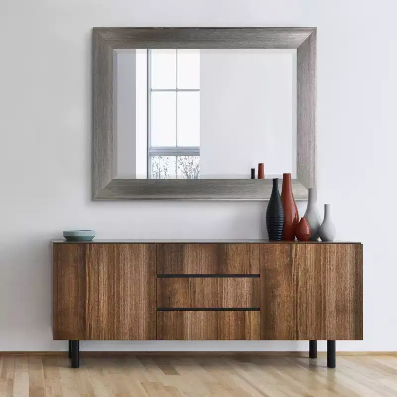 29.5" x 35.5" Metallic Raised Lip Frame Mirror Gray - Head West: Modern Rectangle, Beveled Glass, Wall Mount