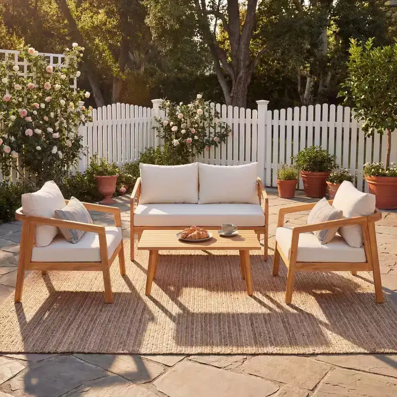 Christopher Knight Home Huoni Modern 4 Piece Acacia Outdoor Seating Set with Slatted Table