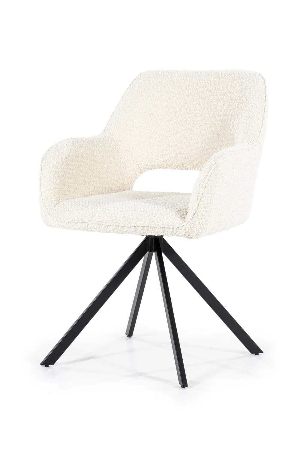 Cut-Out Back Fabric Dining Armchair with Black Metal Four-Leg Base