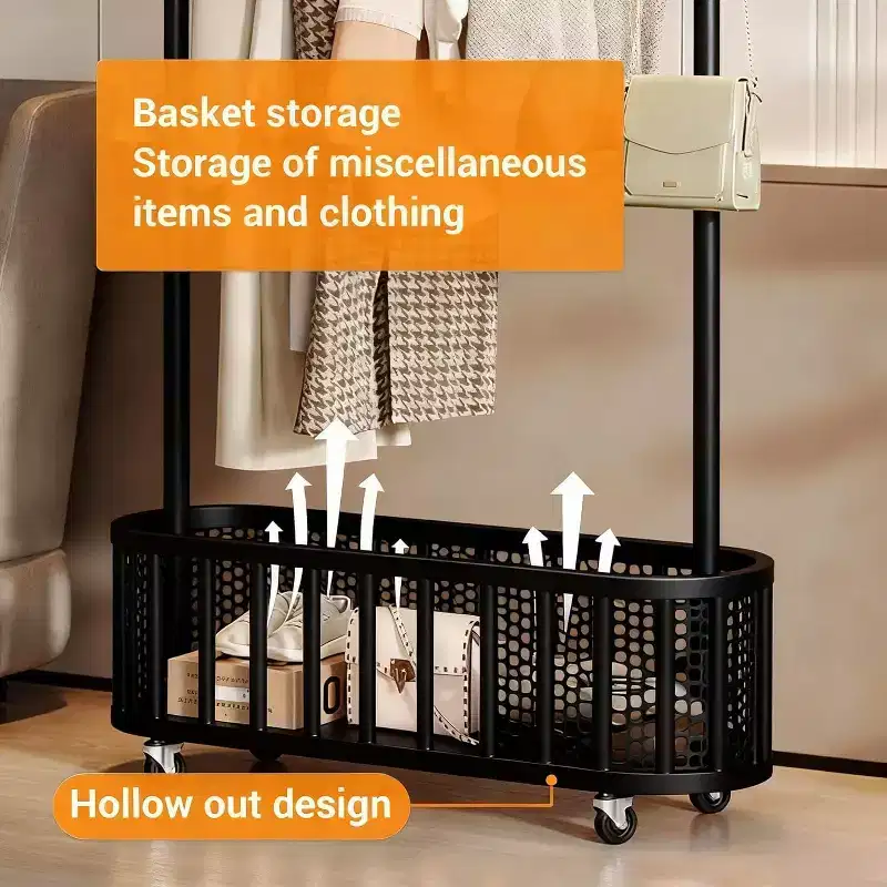 Hall Tree Coat Tree Hanging Rack, Shoe Rack Organizer,Metal Laundry Hamper Clothes Storage Organizer with Lockable Wheels