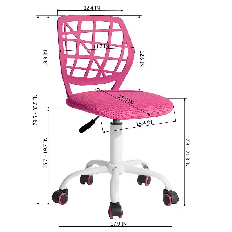 Desk Chair, Adjustable Computer Task Chair Office Chairs with Plastic Backrest and Padded Seat Cushion, Swivel Chair with Wheels, Pink