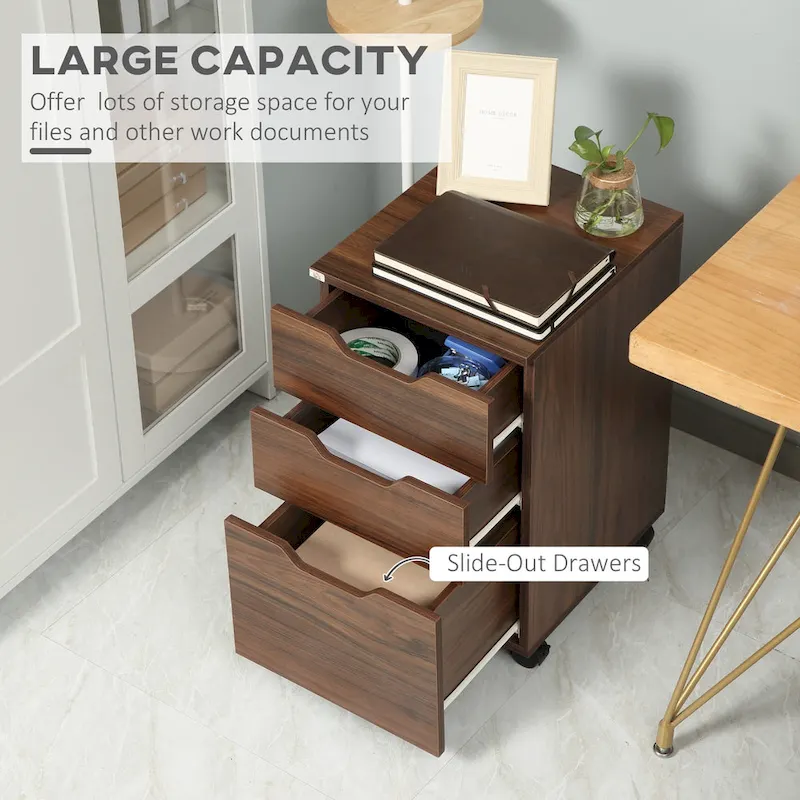 HOMCOM 3 Drawer Mobile File Cabinet, Rolling Printer Stand, Vertical Filing Cabinet