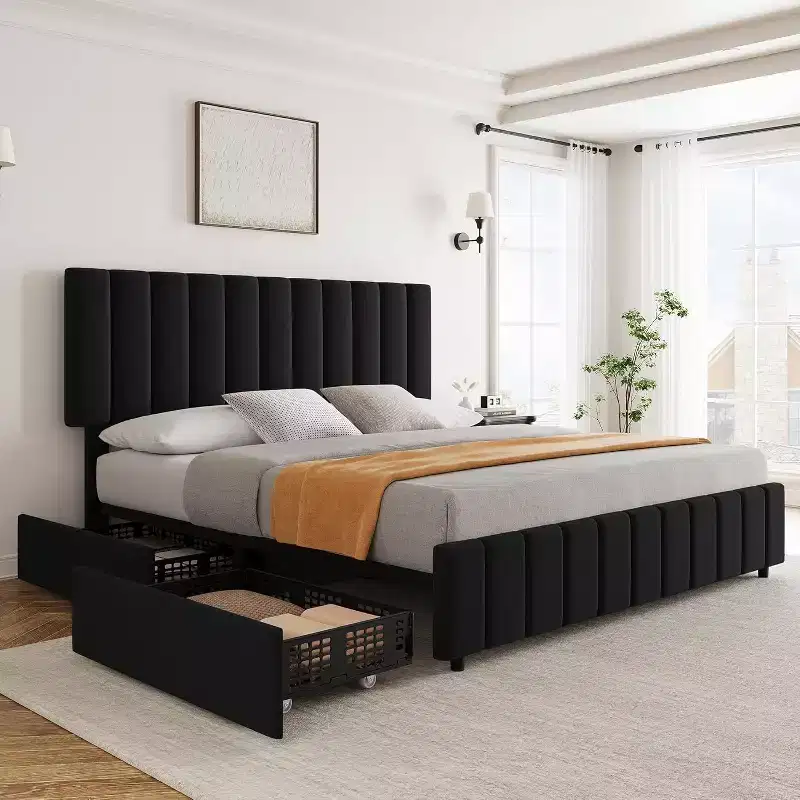 Linen Upholstered Bed Frame, Adjustable Headboard, Sturdy Wooden Slats, No Box Spring Required, Easy Assembly