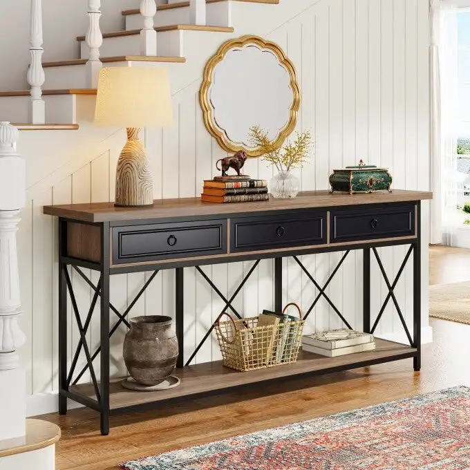 70.8 Farmhouse Console Table with 3 Drawers