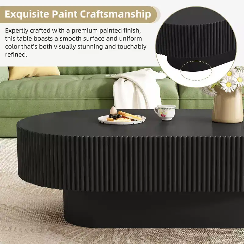 Oval Coffee Table with Fluted Base for Living Room