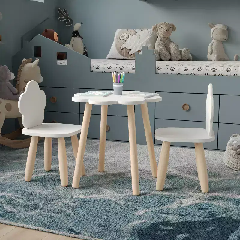 Buzz & Bloom Kids 3-Piece Wood Cloud-Shaped Table and Chairs Set