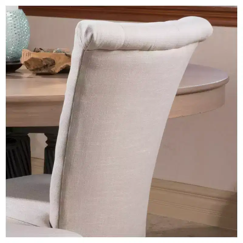 Set of 2 Tufted High Back Dining Chairs, Cotton Upholstery, Dark Stained Legs, 250 lb