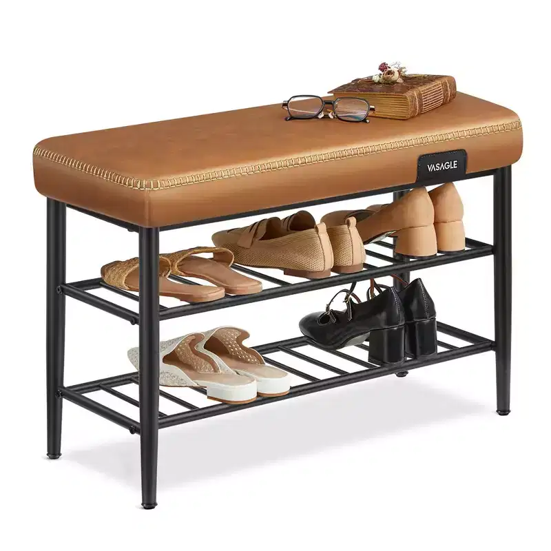 Shoe Bench, Storage Bench, Shoe Rack Bench Entryway, Synthetic Leather with Stitching