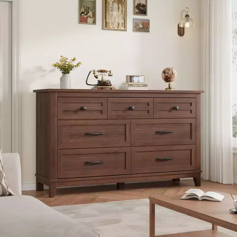 7 Dresser for Bedroom, 54 Wide Drawer Dresser with Storage Freestanding, Wooden Closet Storage Chest for Living Room, Bedroom, Entryway