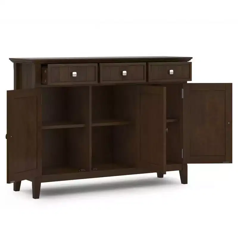 WyndenHall Normandy Wide Entryway Storage Cabinet Brunette Brown: Transitional Style, 3 Drawers, Pine Frame