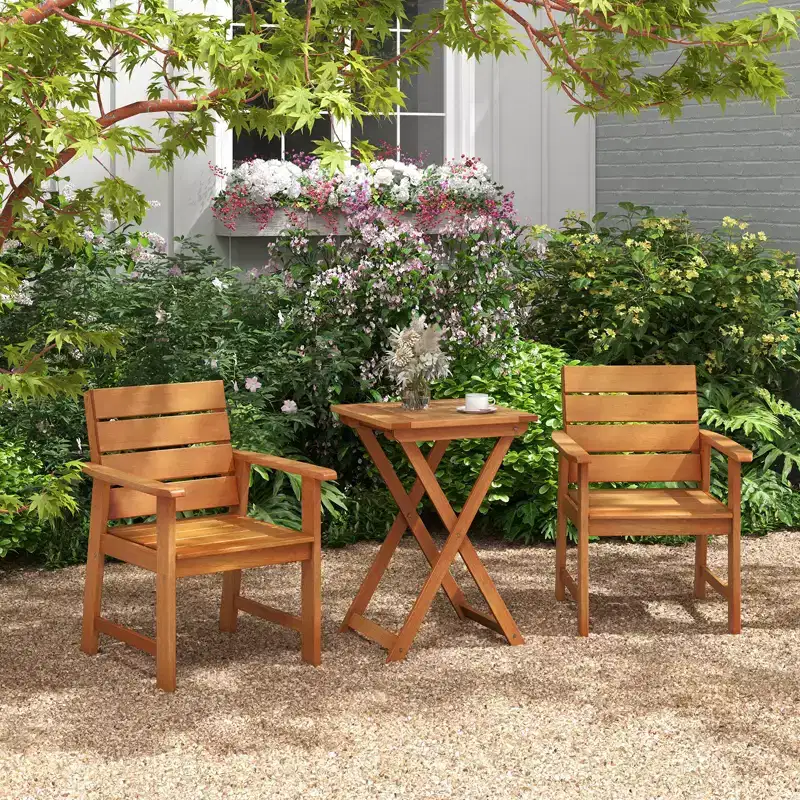 Costway 1/2 PC 20 Inch Patio Folding Table Outdoor Hardwood Bistro Table with Slatted Tabletop