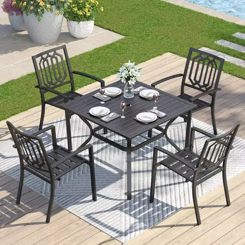 Captiva Designs 5pc Steel Outdoor Patio Dining Set: Weather-Resistant, UV-Resistant, No Cushion, 37" Square Table