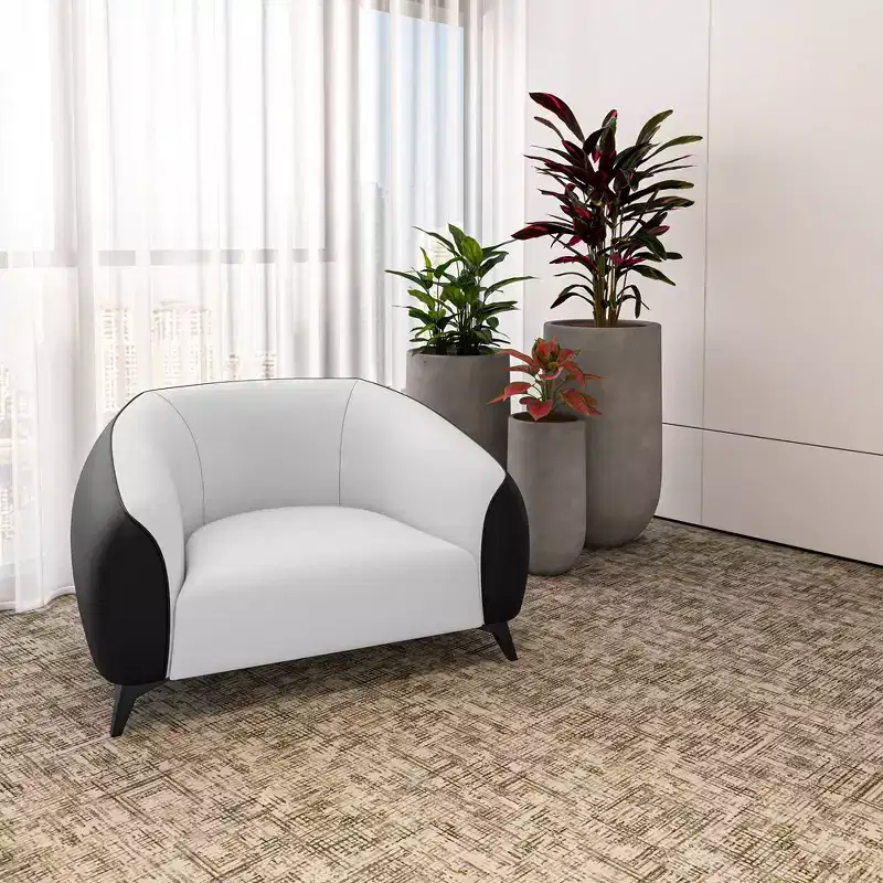 Single-Seater Leather Accent Armchair with Stainless Steel Legs, Black/White