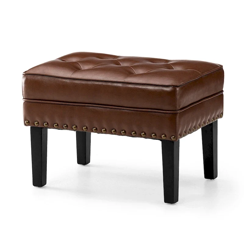 Black / Coffee Mid-Century Button-Tufted PU Leather Ottoman