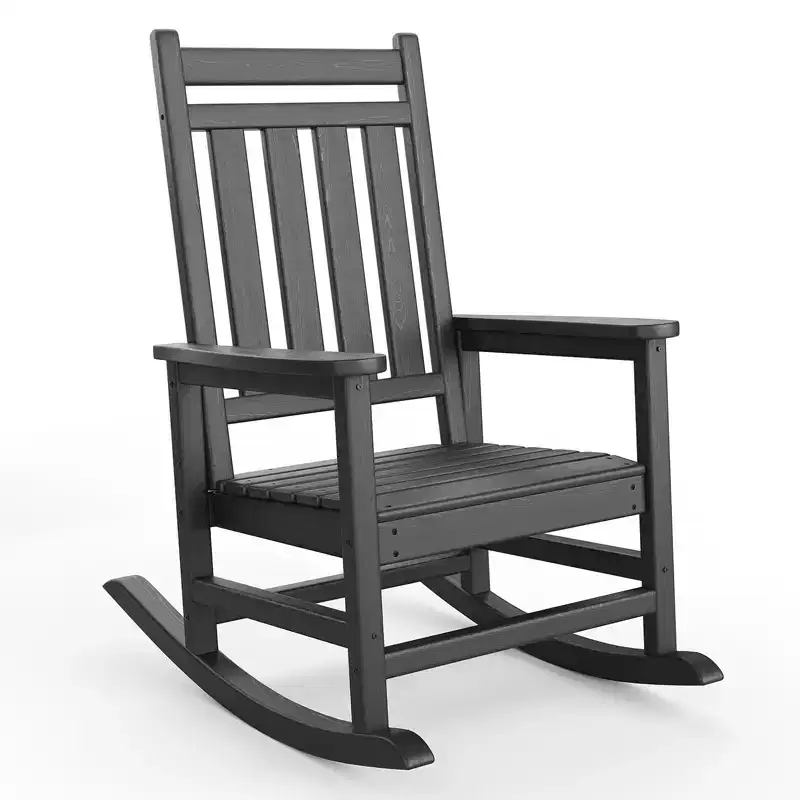 Rocking Chair, All Weather HDPE Plastic Patio Rocker Chair with Wide Armrests, Classic Fire Pit Chair for Porch, Deck, Lawn, Garde