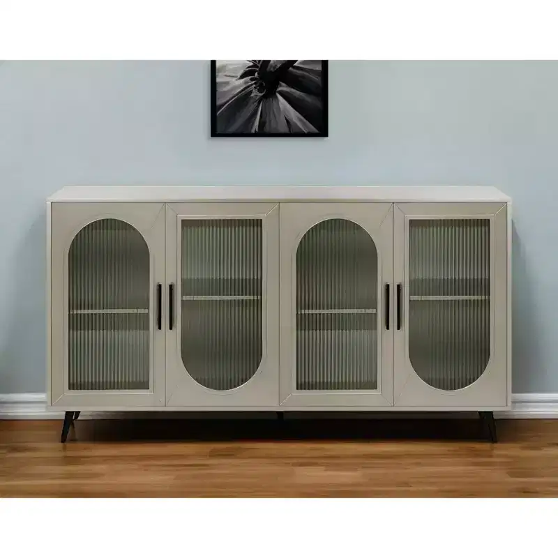 60 Gold Wood And Glass Sideboard with Four Doors