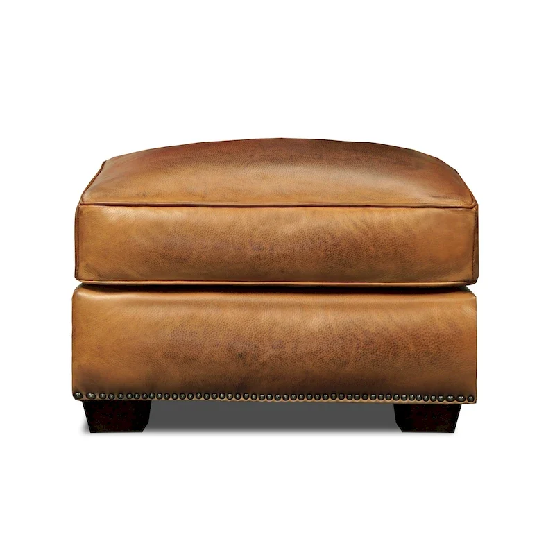 Top Grain Hand-Antiqued Leather Traditional Ottoman — 1 Person