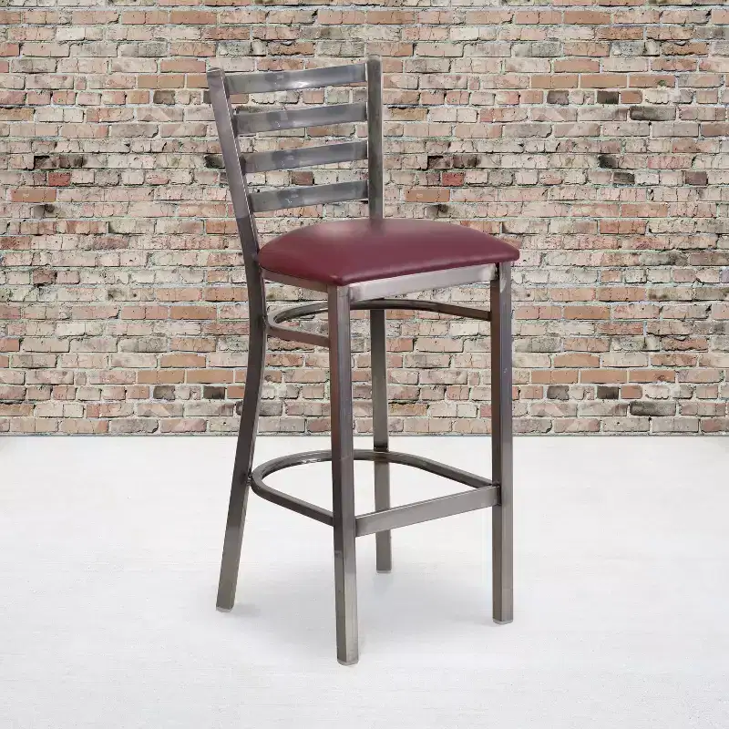 2 Pack Clear Coated Ladder Back Metal Restaurant Barstool