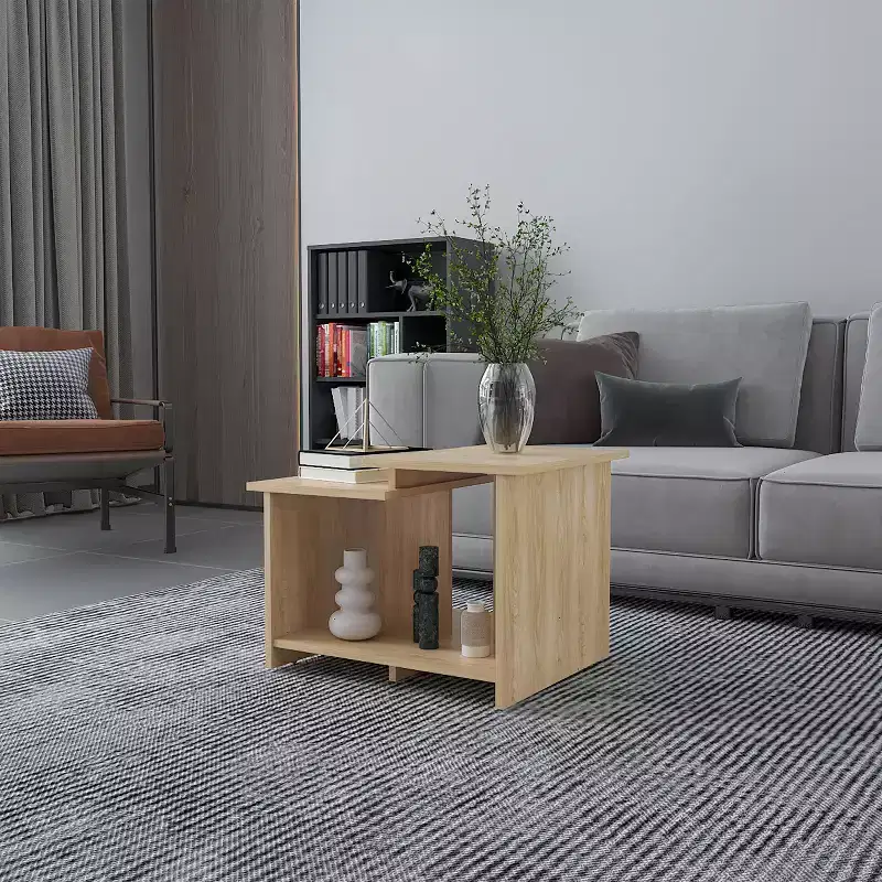 Fun little toys brand FM FURNITURE Naco Coffee Table with Open Storage, Melamine Finish, Natural Oak