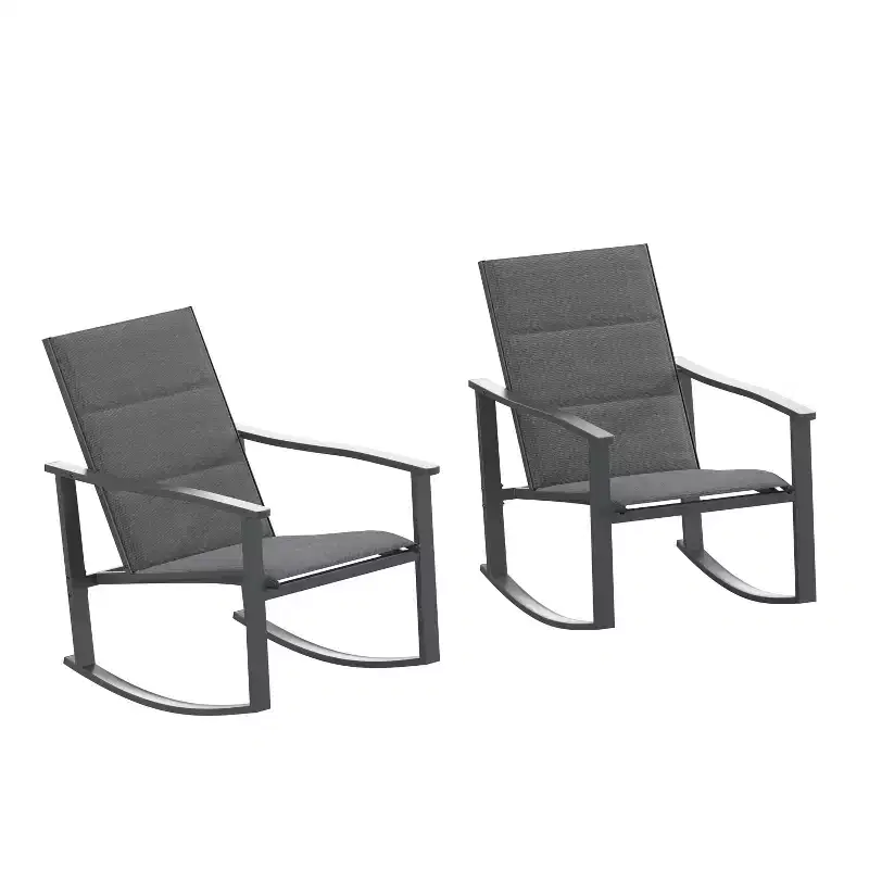 Emma and Oliver Set of 2 Outdoor Rocking Chairs with Flex Comfort Material and Metal Frame