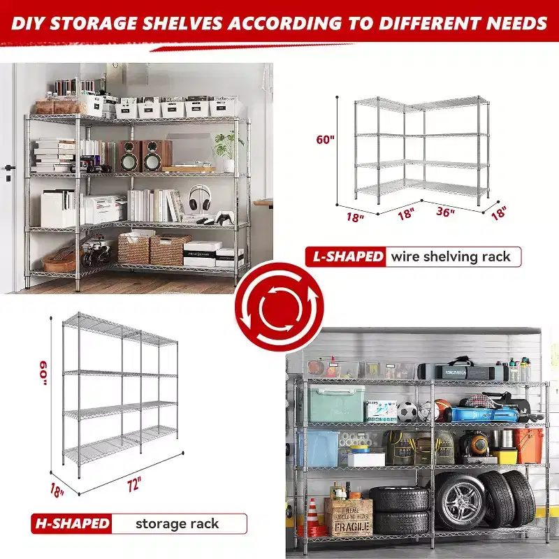 HOMDOX 4-Tier Heavy Duty Metal Storage Rack, 72W x 18D x 60H Adjustable Wire Metal Shelves for Storage, 1600LBS Free Standing Storage Shelf Units