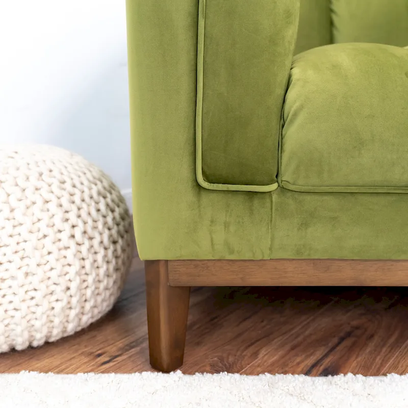 Mid-Century Modern 2-Seater Sofa | Velvet & Boucle | Green / Ivory / Orange