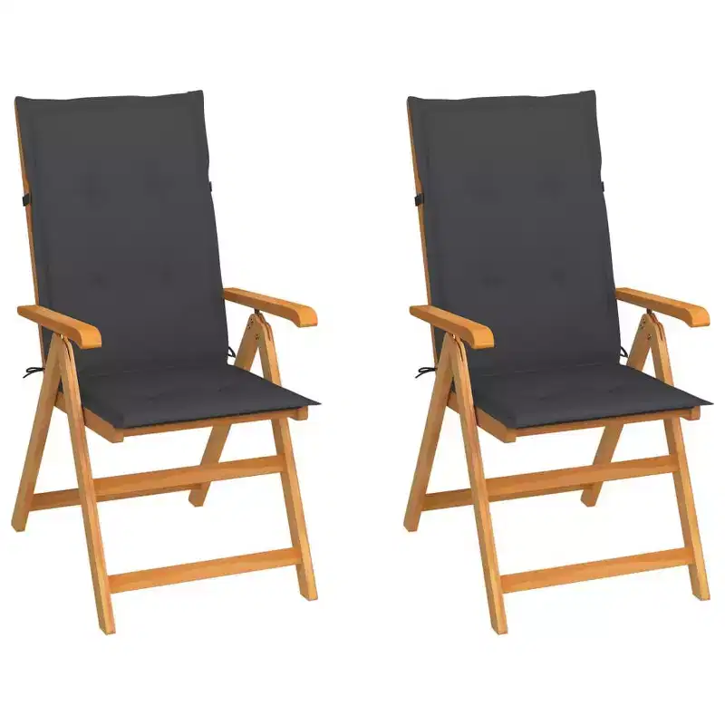 vidaXL Highly Resilient Patio Chairs with Anthracite Cushions - Solid Teak Wood - Adjustable backrest - Suitable for Outdoor Use  Set of 2