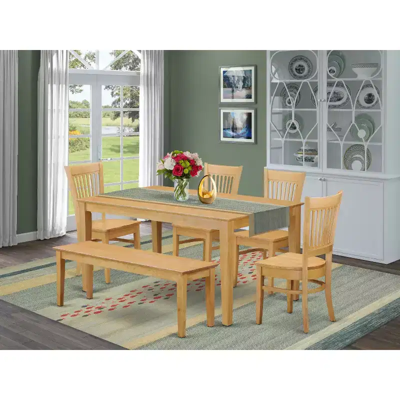 HomeStock CAVA6 Oak Rectangle Dining Room Furniture Set