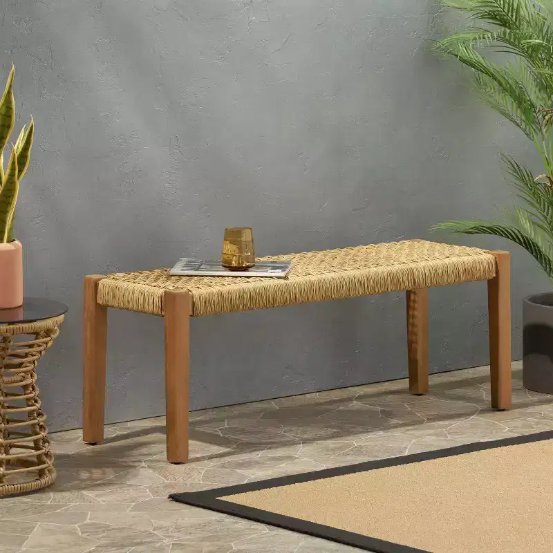 Christopher Knight Home Angie 43 Outdoor Acacia Wood and Wicker Bench, Teak/Brown
