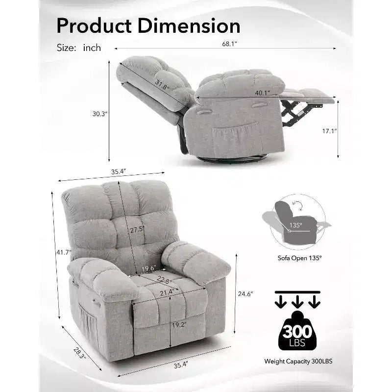 Rocking Recliner Chair, 360 Swivel Rocker, Lazy Boy Recliner Single Sofa, Extra Wide Manual Recliners, Chenille Upholstery Overstuffed Soft