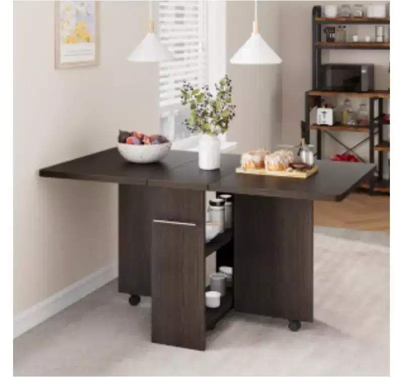 Folding Dining Table, PB Board, Dark Walnut with Handle,
