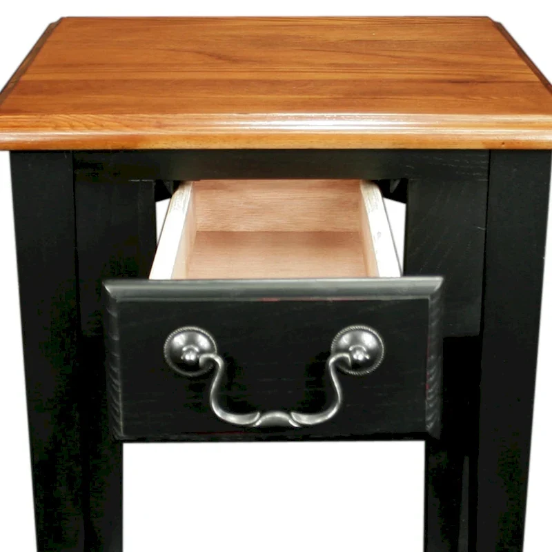 Medium Oak / Slate Black / White One-Drawer Square Side Table with Bottom Shelf
