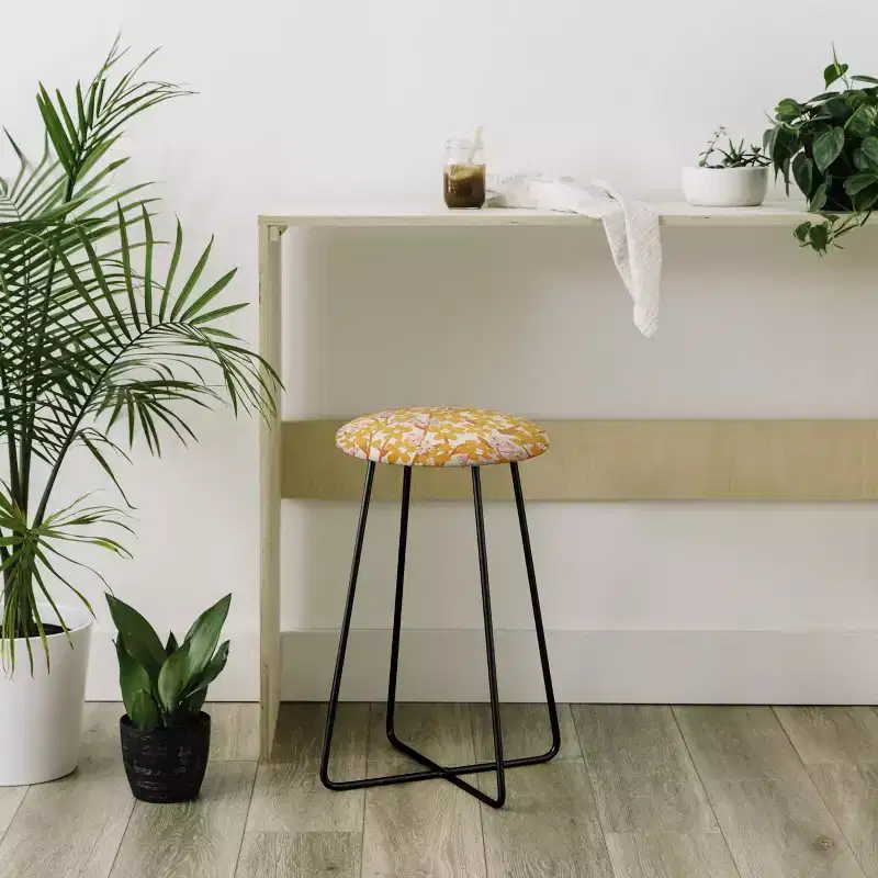Wildflowers Print Round Counter Height Barstool with Steel Frame