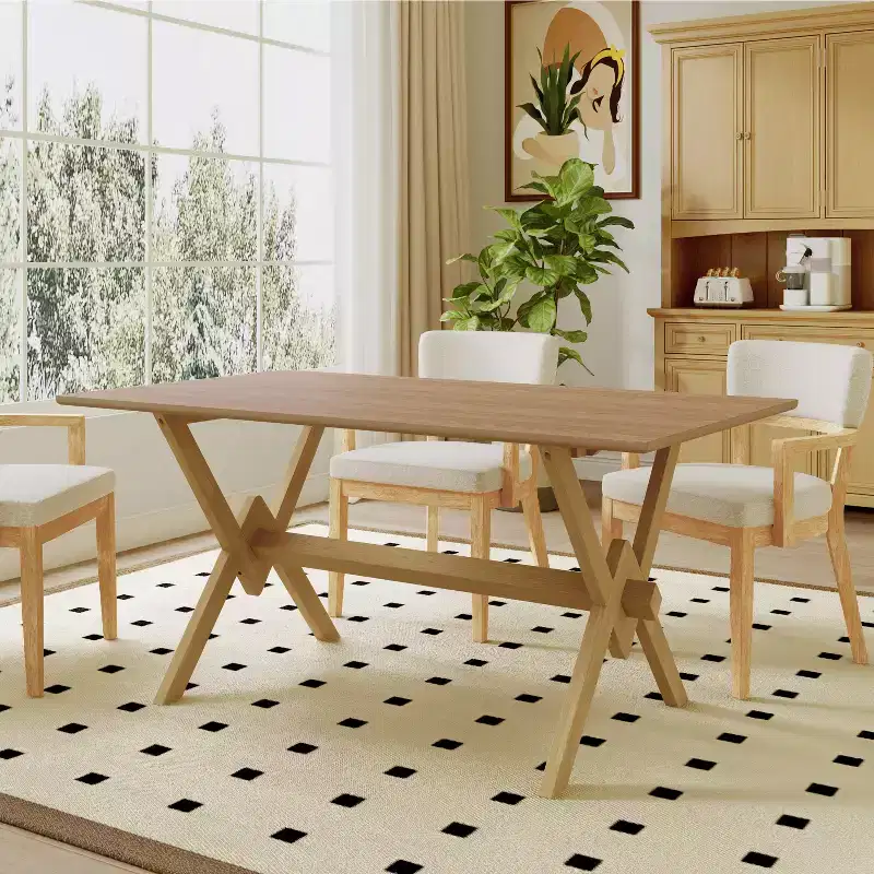 Christopher Knight Home Eleanor Farmhouse 63 Wood Dining Table with Double V Base
