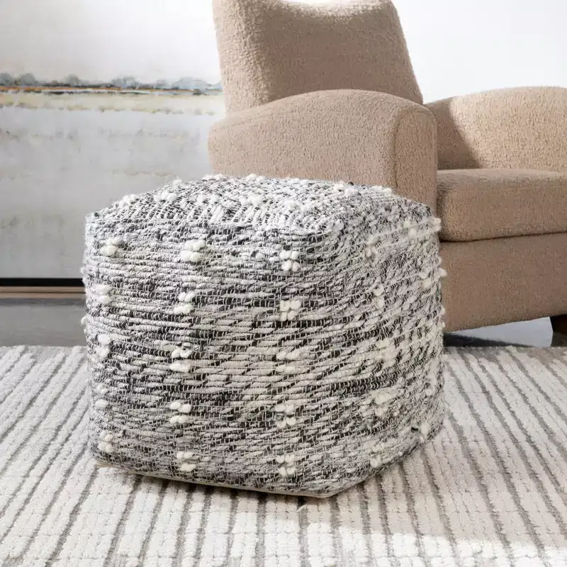 Round Pouf Ottoman | Neutral Charcoal & Black