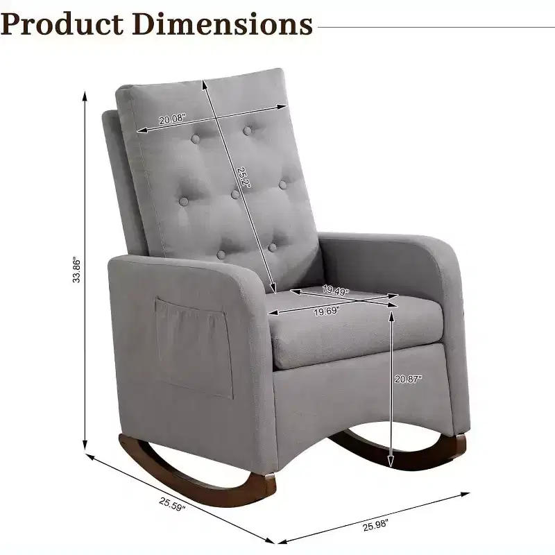 Rocking Chair Nursery Glider Recliner, High Back Armchair with Side Pockets, Reclining Indoor Rocker for Living Room Bedroom Office